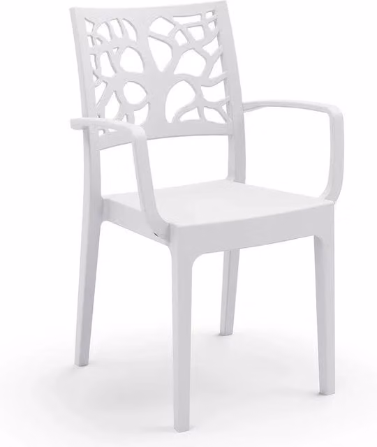 Set 4 sedie con braccioli in polipropilene TETI, impilabile, resistente ai raggi UV, design moderno, ideale per ambienti interni ed esterni, colore Bianco