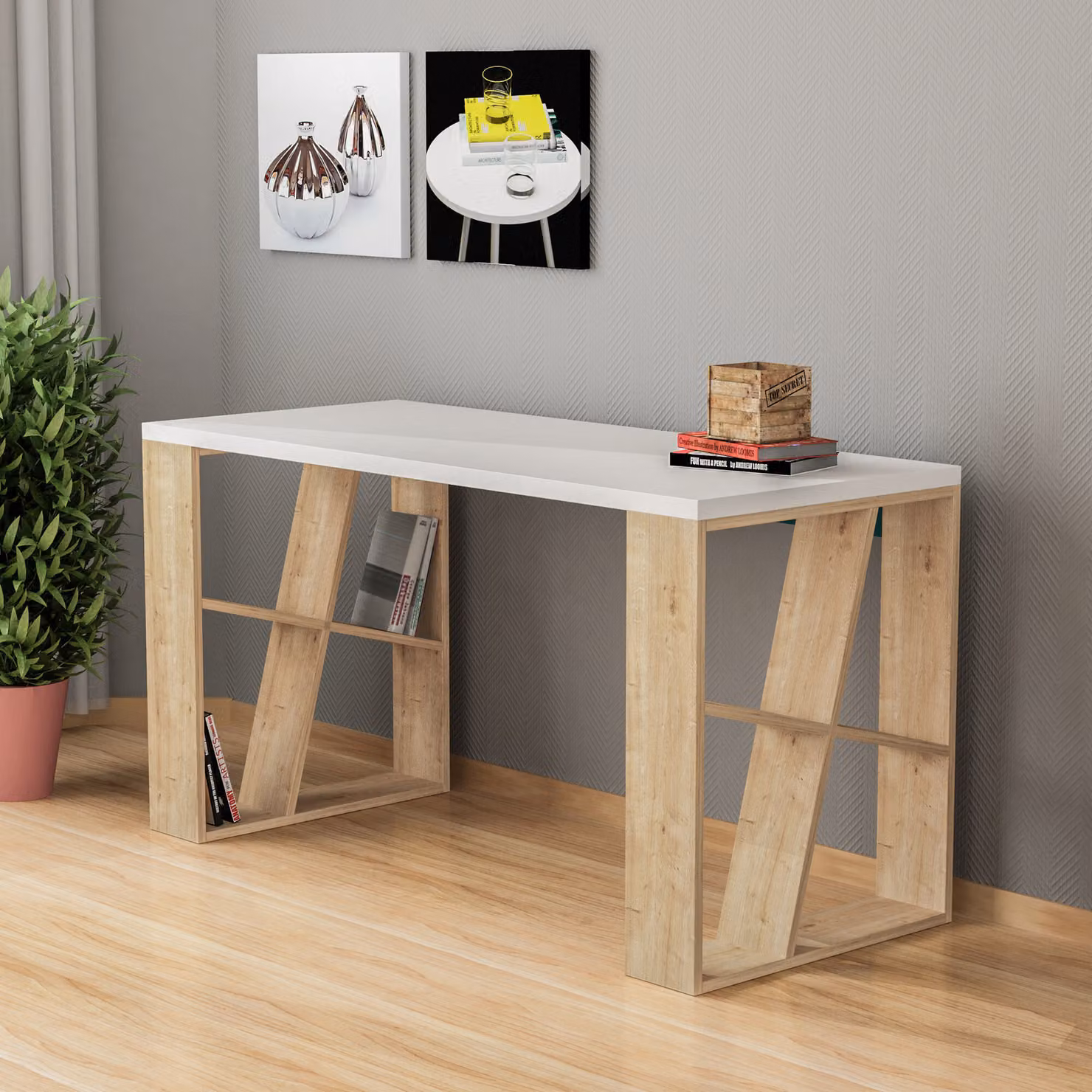 Skye Decor, Honey- Honey DTE, bianco, rovere, tavolini da caffè, 75x140x60 cm, 100% pannello di particelle rivestito in melamina