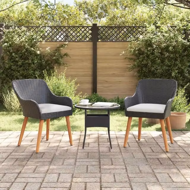 Set di 2 sedie da giardino vidaXL in legno di acacia oliato e polyrattan nero con cuscini e braccioli