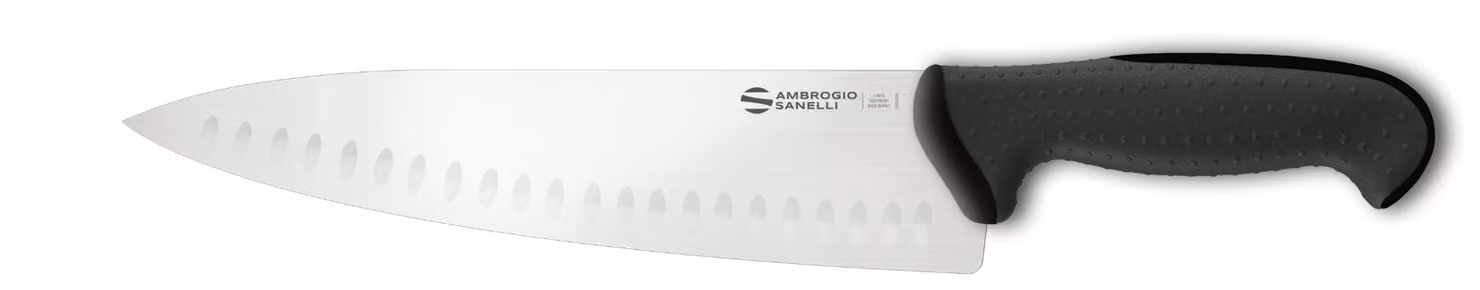 Coltello Trinciante cuoco linea Tecna di Sanelli Ambrogio, lama alveolata cm 24, manico nero