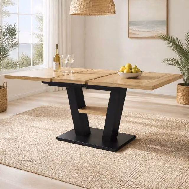 Tavolo allungabile moderno REDOM in MDF e metallo, L/P/H: 118-157 x 70 x 75 cm, colore nero e marrone naturale
