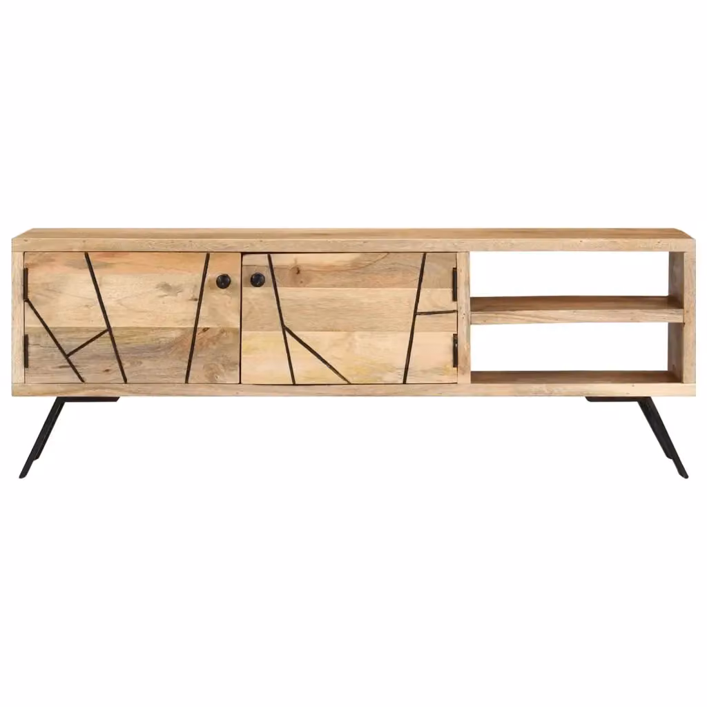 Mobile TV in legno massello di mango marrone con design rustico L: 110 cm, P: 30 cm, H: 40 cm – 2