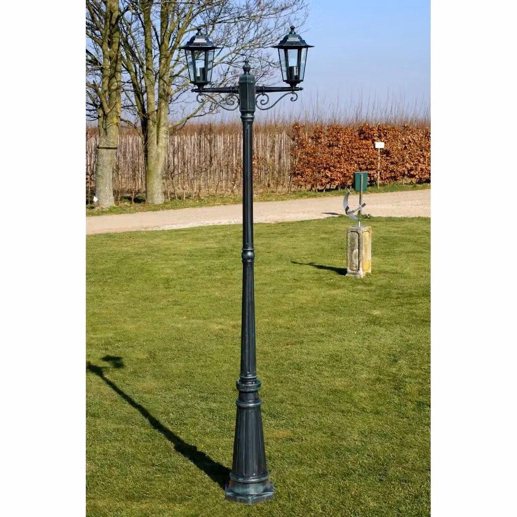 Lampada da terra decorativa doppia per esterno verde in metallo e vetro, Altezza: 215 cm – 2