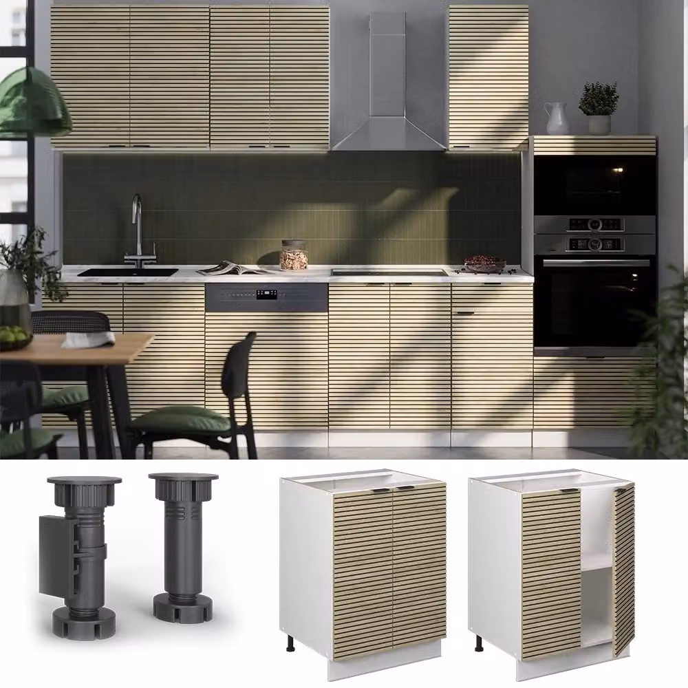 Mobiletto base cucina Vicco Fame-Line in pannello quercia e bianco, larghezza: 60 cm – 2