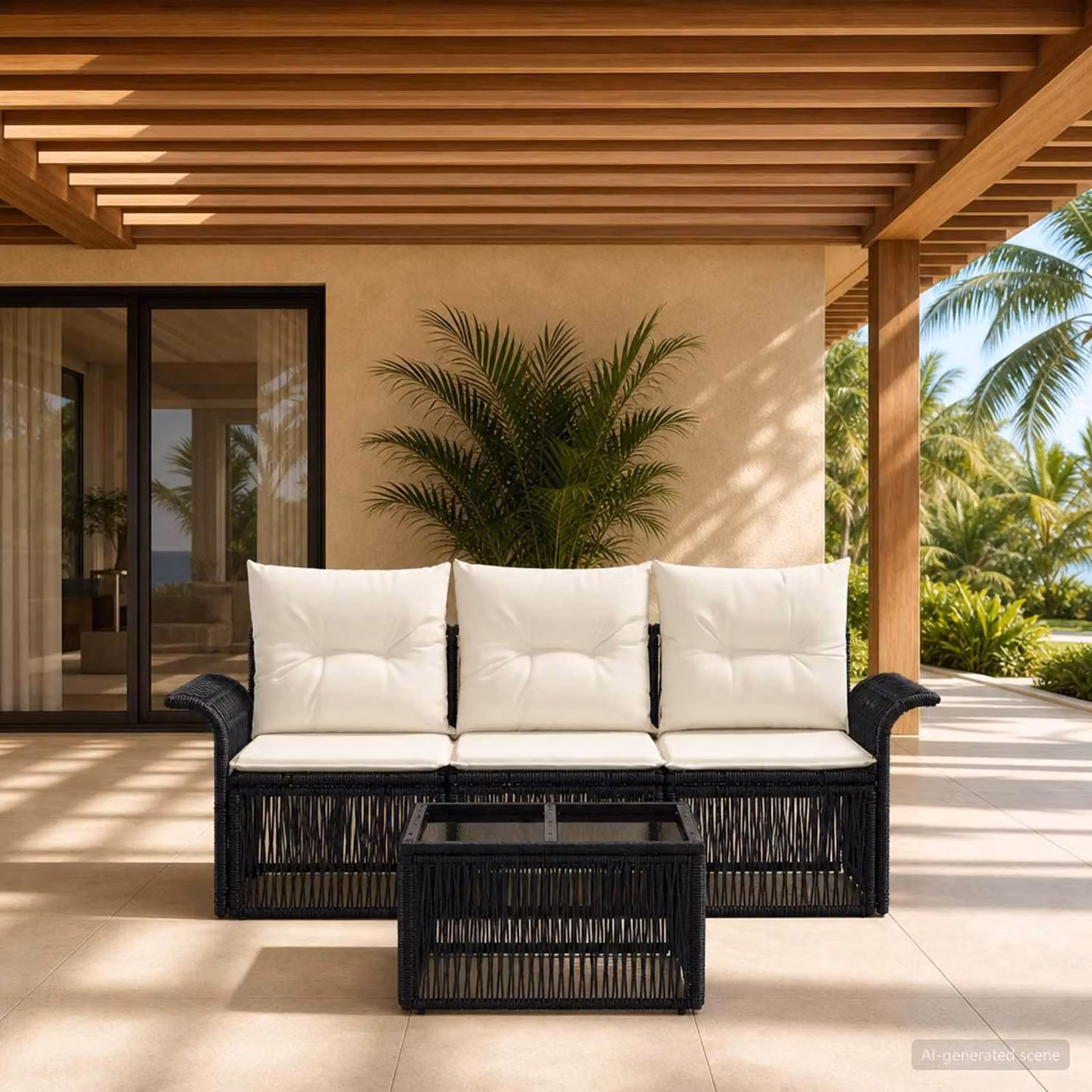 Maison Exclusive - Set da giardino composto da 4 pezzi, divano in rattan sintetico nero