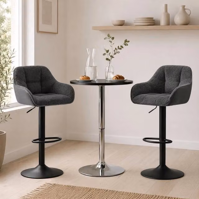 Set di 2 sgabelli da bar girevoli regolabili in altezza in Chenille e velluto, colore grigio scuro