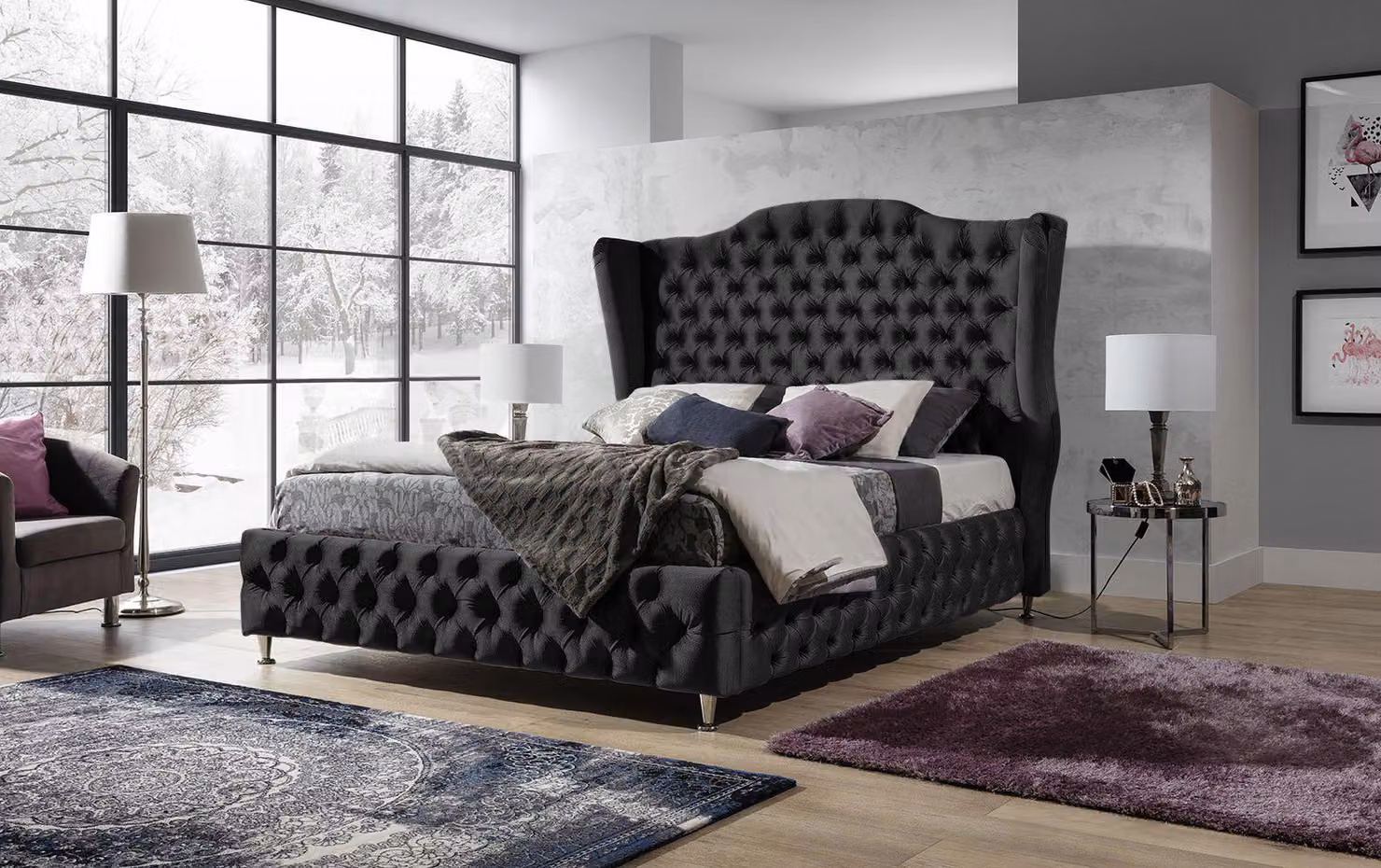 Bett Chesterfield Polsterbett Luxus Schlafzimmer Design Betten Textil Samt