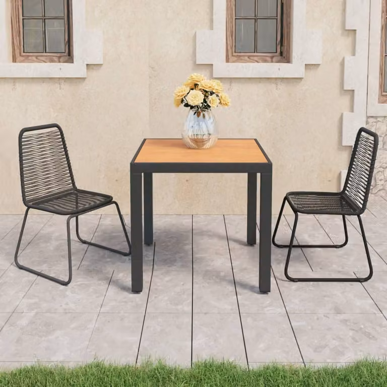 The Living Store Set da pranzo da giardino 3 pezzi in rattan PVC nero e marrone