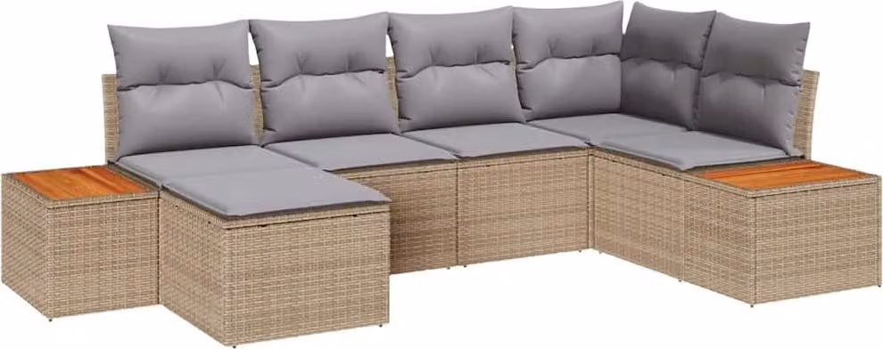 Set Divano da Giardino con cuscino 6 pcs Beige polyrattan