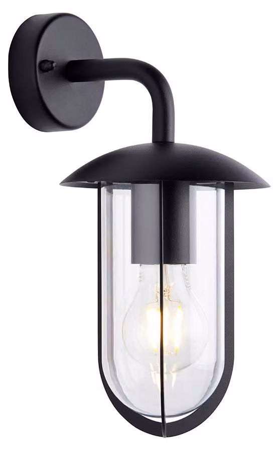 Applique da esterno con paralume a tettuccio QUINN nero-trasparente 1xE27x10W in alluminio, dimensioni: 29,5x14,5x17,5 cm, IP44, Endon