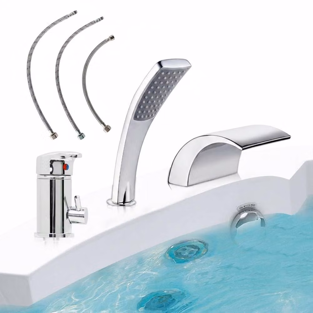 set 3 fori miscelatore vasca rubinetto bordo vasca rubinetto cromato cascata doccia a mano