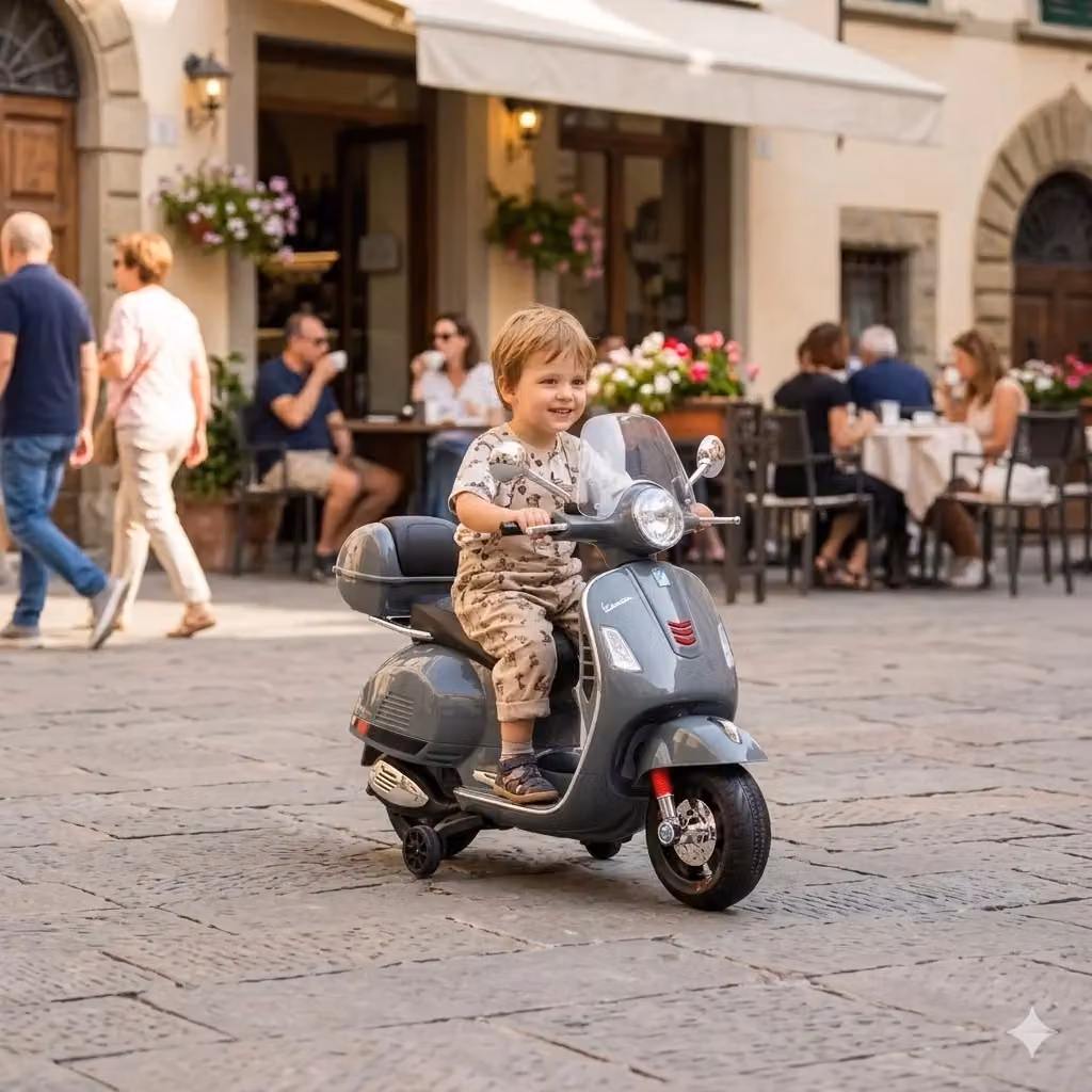 Piaggio Vespa GTS Elettrica 12V con Bauletto per Bambini Grigio con Luci e Suoni e Batteria Ricaricabile – 2