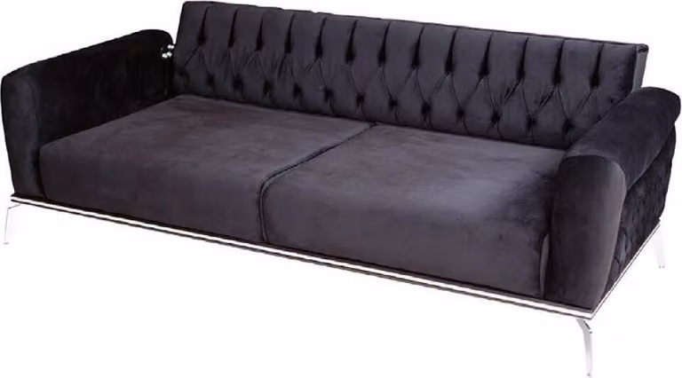 Designer Schwarzer 3-Sitzer Luxus Chesterfield Stoffsofa Moderne Couch