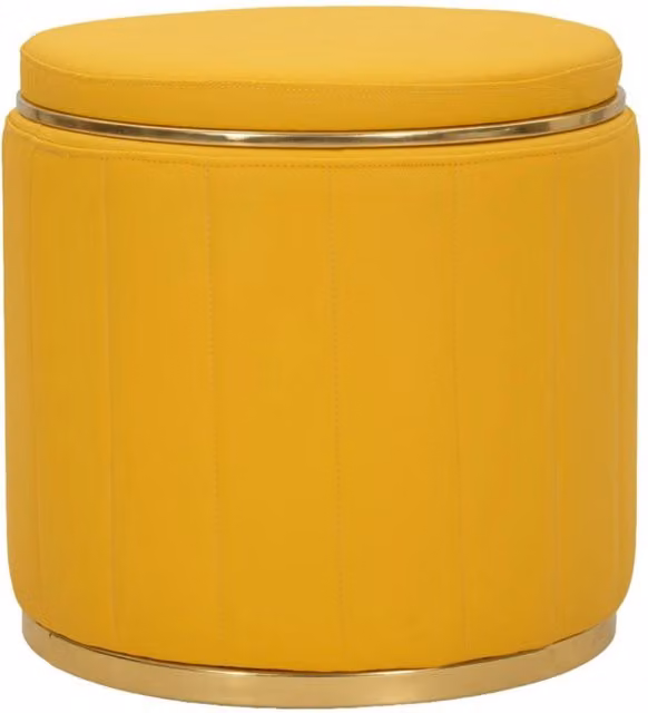 Pouf contenitore London KENDRA HOME in ecopelle senape con base in metallo oro