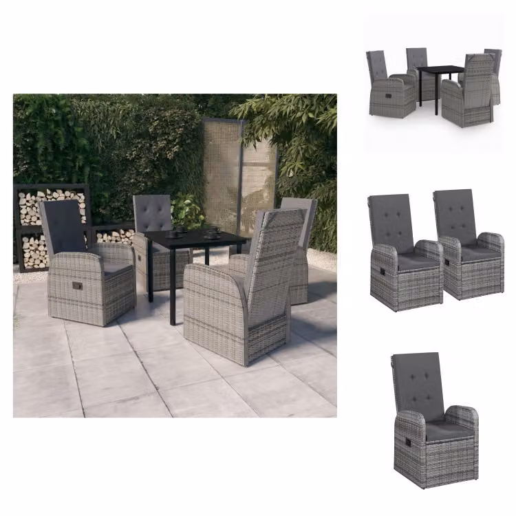 vidaXL Set da pranzo da giardino 5 pezzi con cuscini grigio - Set di mobili da giardino