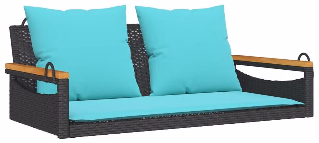 Panchina a Dondolo con Cuscini Nera 109x62x40 cm in Polyrattan