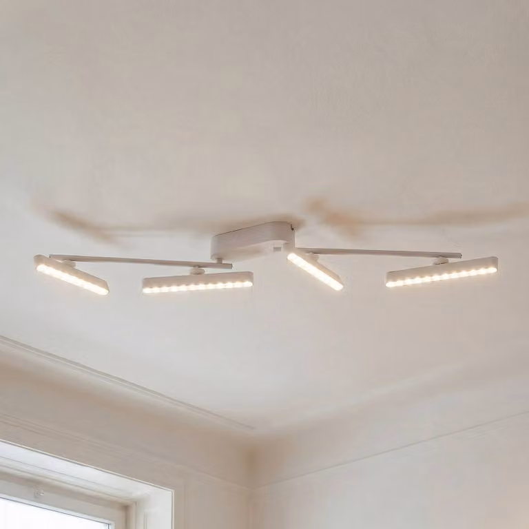 Lindby Faretto LED Eldrin, bianco, a 4 luci, punti luce Eldrin Lindby, dimmerabile, Bianco / Opale, Soggiorno / Sala da pranzo, Metallo, Moderno