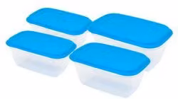 Set di 4 contenitori alimentari rettangolari Giostyle Gio'Mama ermetici in plastica azzurro e trasparente, adatti al congelatore