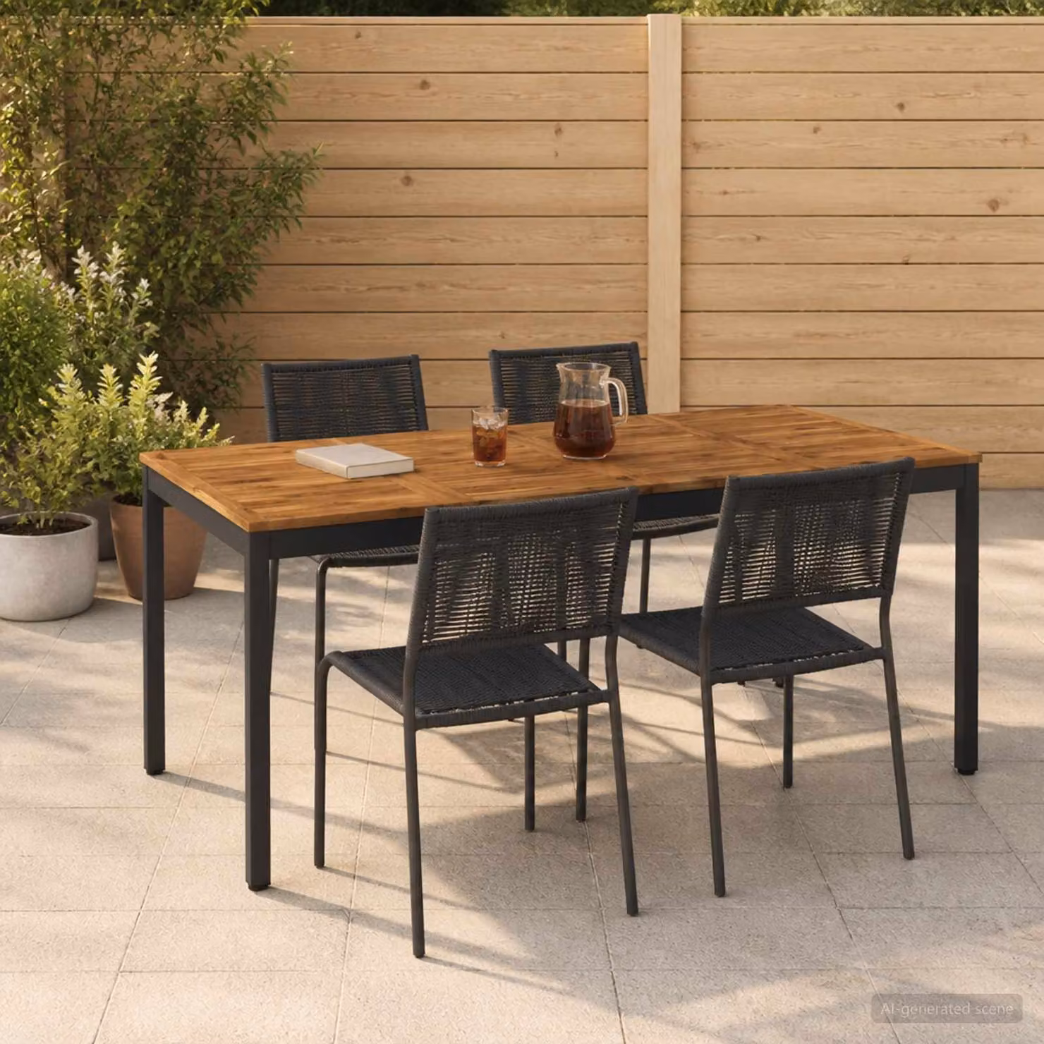 vidaXL Tavolo da giardino rettangolare in legno di acacia, Naturale e Nero, L: 180 cm, P: 88,5 cm, H: 75 cm