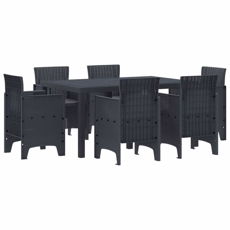 Set da pranzo per giardino e terrazzo vidaXL in rattan antracite, composto da 7 pezzi con tavolo rettangolare e sedie moderne