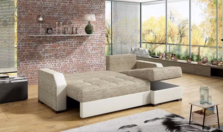 Schlafsofa Sofa Polster Wohnzimmer Ecksofa Funktions Couch Textl Sitz Garnitur