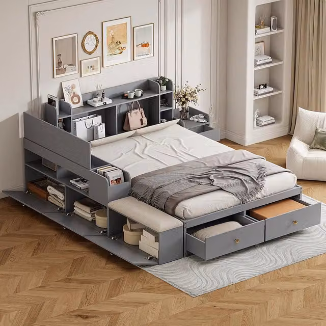 Letto combinato - Xylo - 140x200 cm contenitore grigio