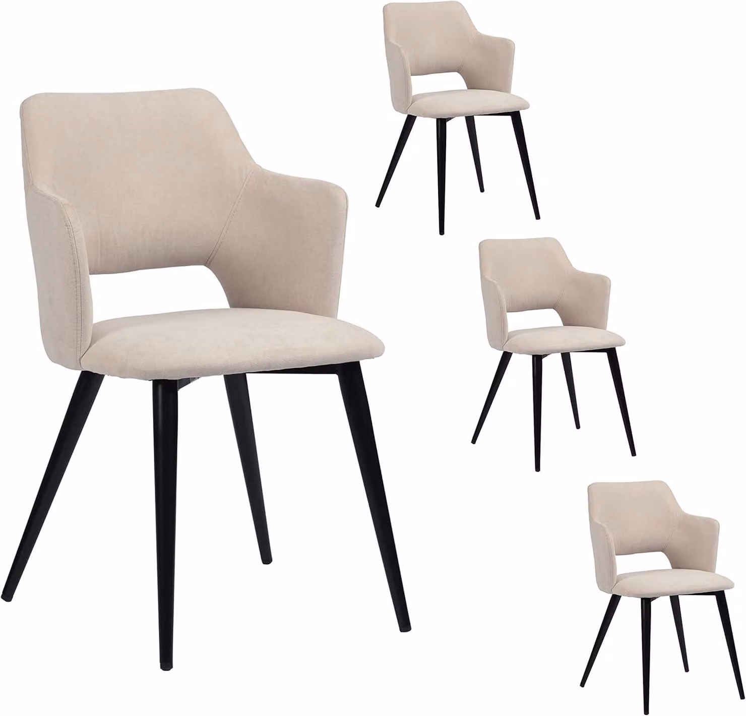Set di 4 sedie da pranzo in stile scandinavo, poltrona con braccioli, seduta imbottita in tessuto, gambe in metallo, adatta per cucina, soggiorno o camera da letto