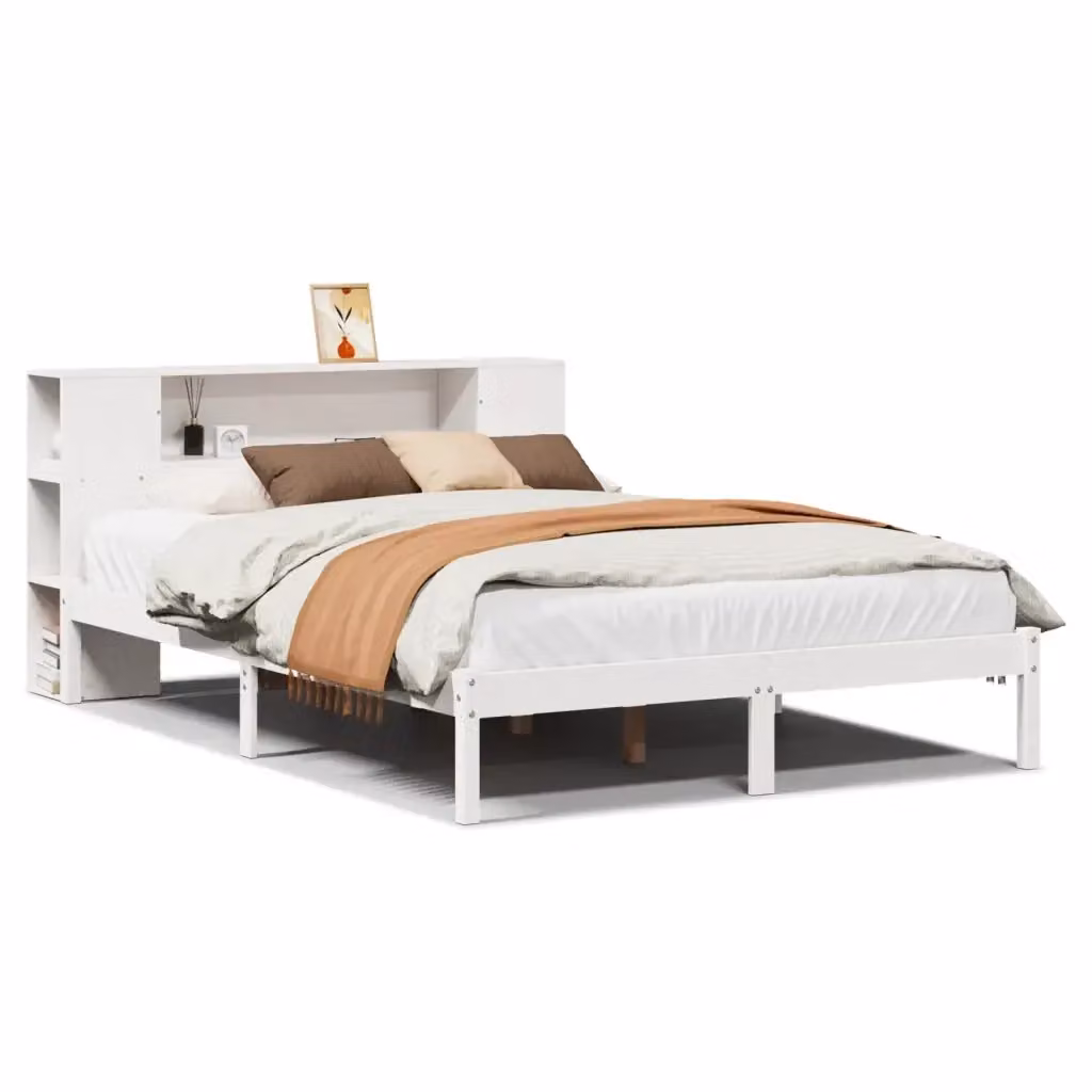 Letto con libreria e ripiani laterali vidaXL in legno di pino bianco stile rustico 140x190 cm – 2