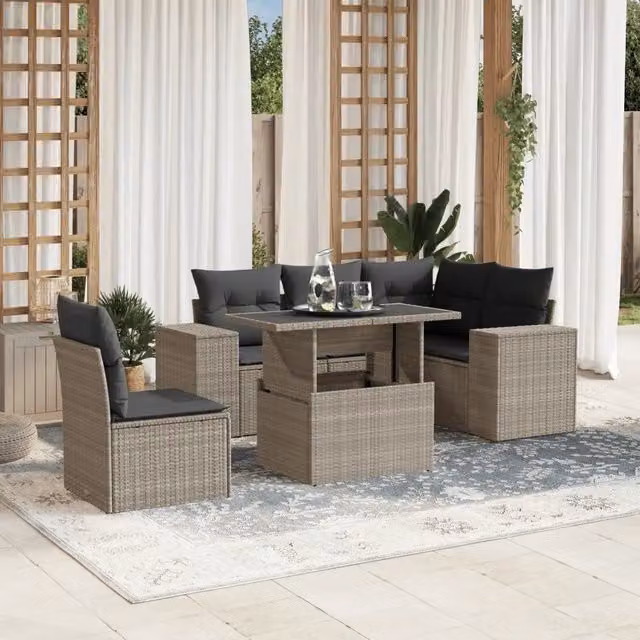 Set Divano da Giardino 6pz con Cuscini Grigio Chiaro Polyrattan 3269172