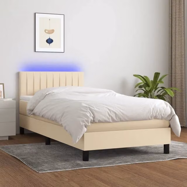Letto Ibrido con Materasso e Illuminazione LED vidaXL in Tessuto Beige e Bianco L/P/H: 90 x 200 x 78 cm – 1