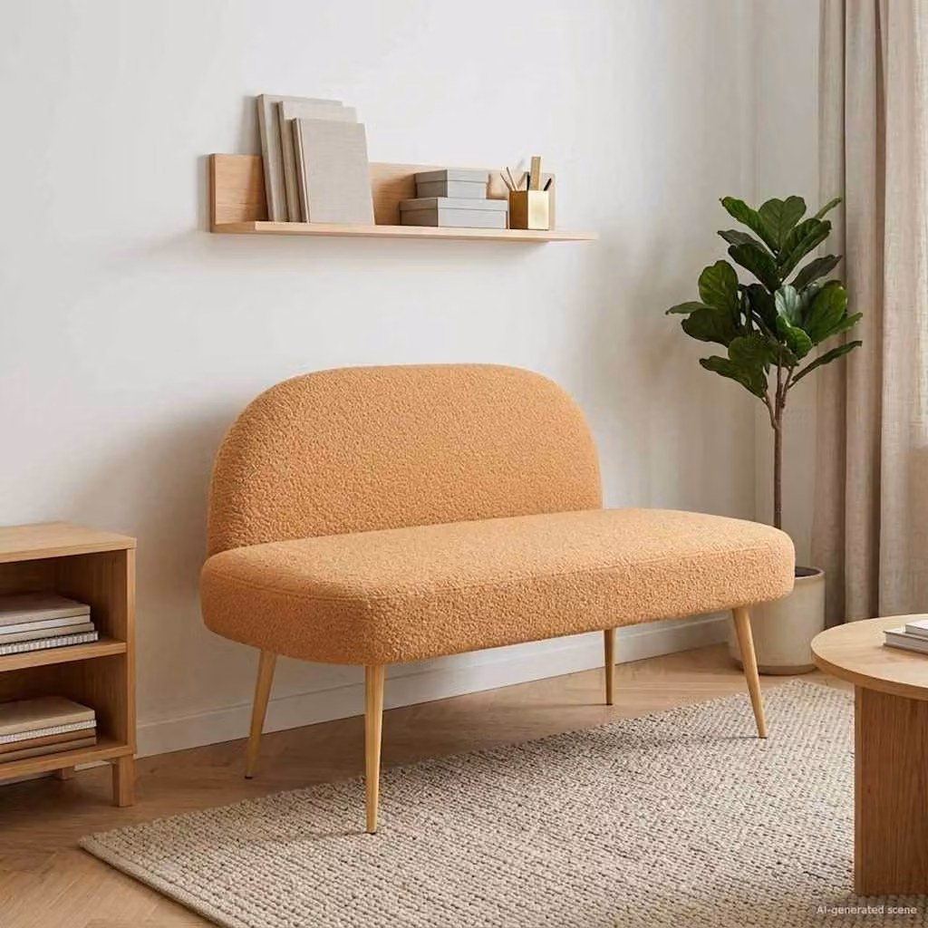 Panchina imbottita con schienale vidaXL in tessuto bouclé beige L: 110 cm, P: 60 cm, H: 76 cm