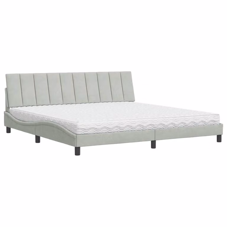 Letto con Materasso Hanko Grigio Chiaro 200x200cm Velluto