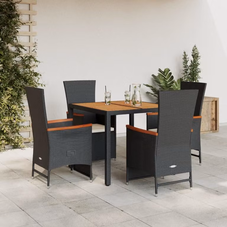 Set da Pranzo da Giardino vidaXL in Legno di Acacia e Polyrattan con 5 Pezzi Nero