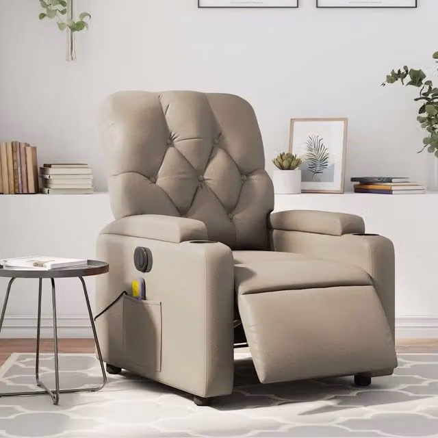 Poltrona Reclinabile Elettrica con Massaggio vidaXL in Similpelle Beige – 1