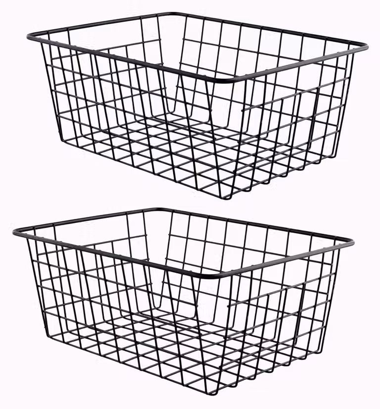 Cesti portaoggetti in metallo, neri, 2 pezzi, dimensioni 28x22x12 cm, rettangolari, per la cucina