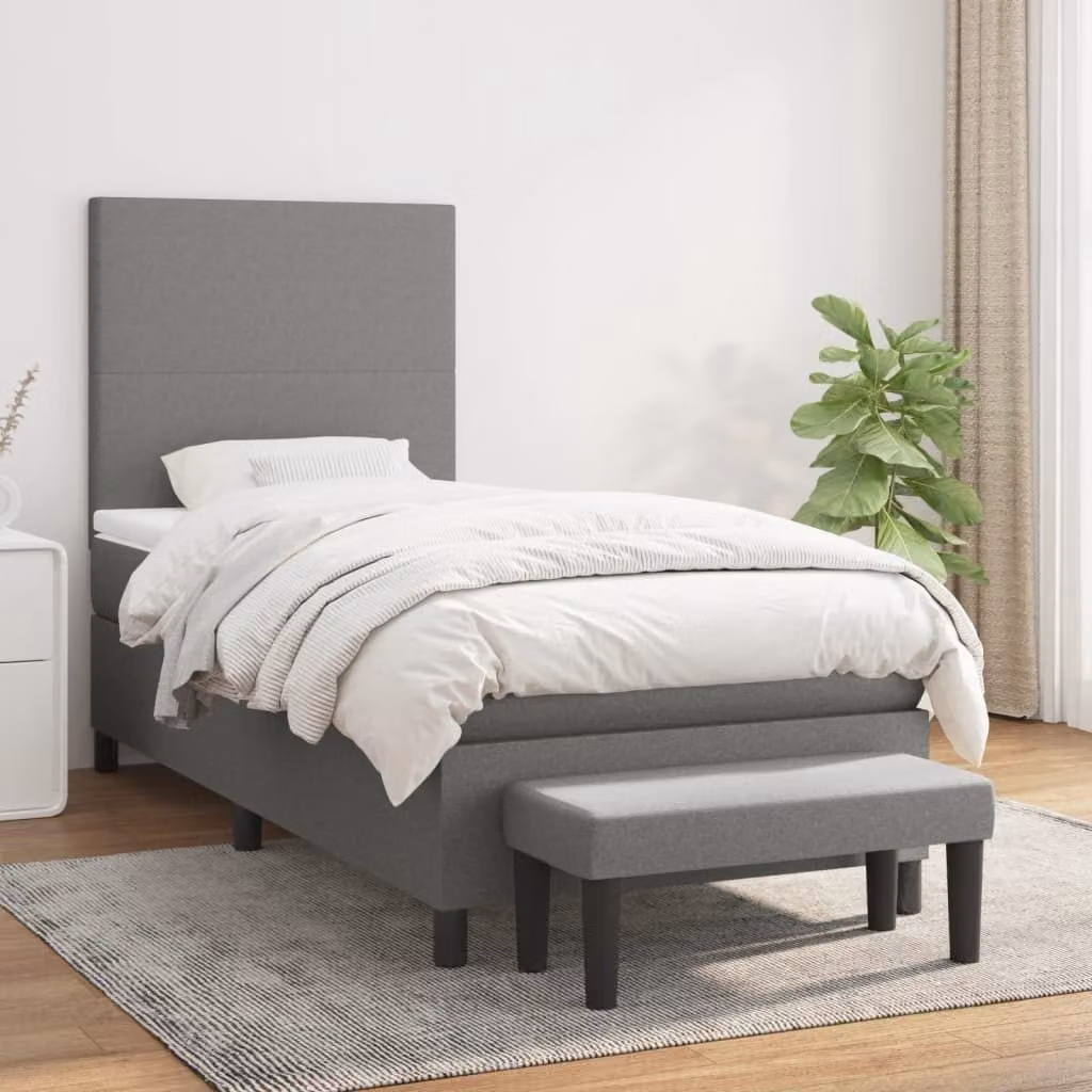 The Living Store Letto a molle con materasso grigio scuro 90x200 cm in tessuto
