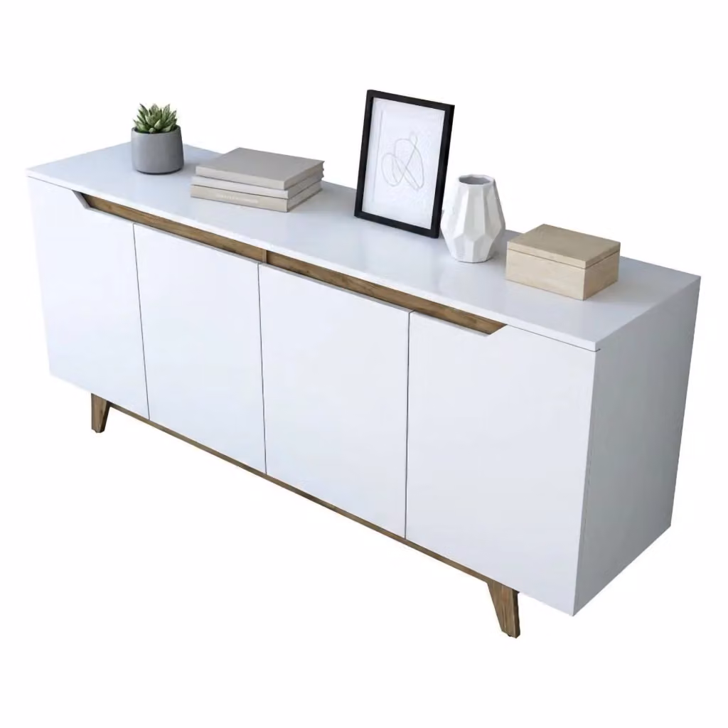 Credenza Ascaro DMORA, Buffet e Madia da Soggiorno o Cucina, Bianco e Noce, L: 180 cm, P: 45 cm, H: 79 cm – 2