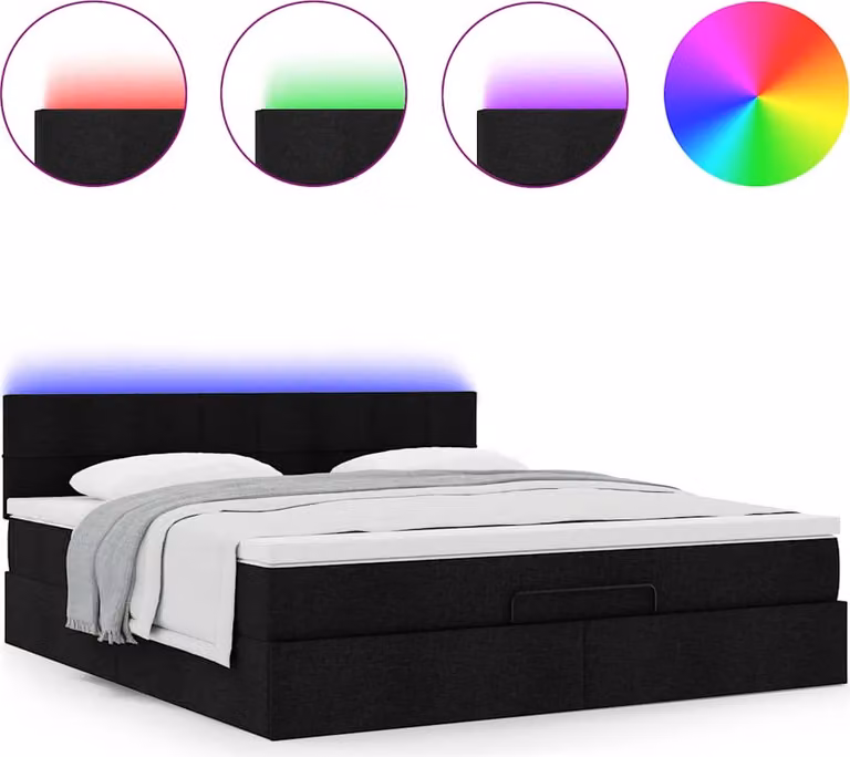 Struttura Letto Pouf con Materasso Nero 160x200 cm in Tessuto