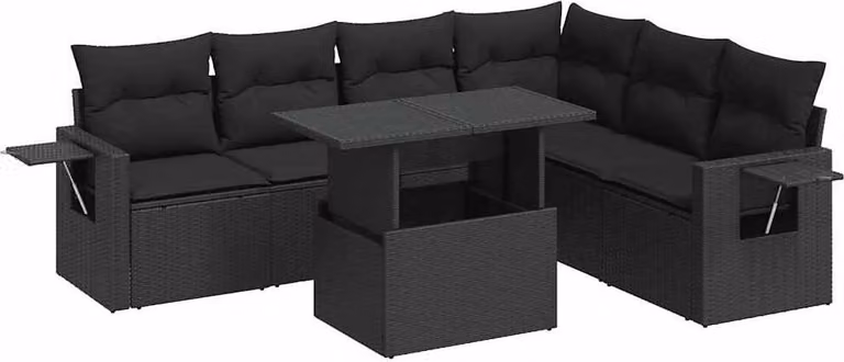 Set Divani da Giardino con Cuscini 7pz Nero Polyrattan