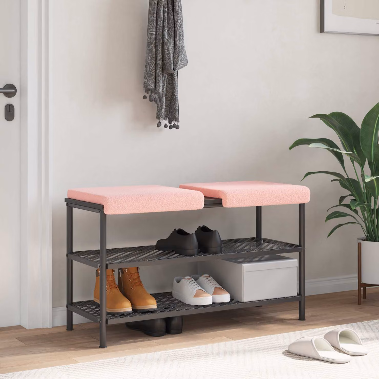 Set di 2 cuscini per panchina vidaXL in tessuto Sherpa rosa con base antiscivolo e imbottitura in schiuma, Profondità: 35 cm