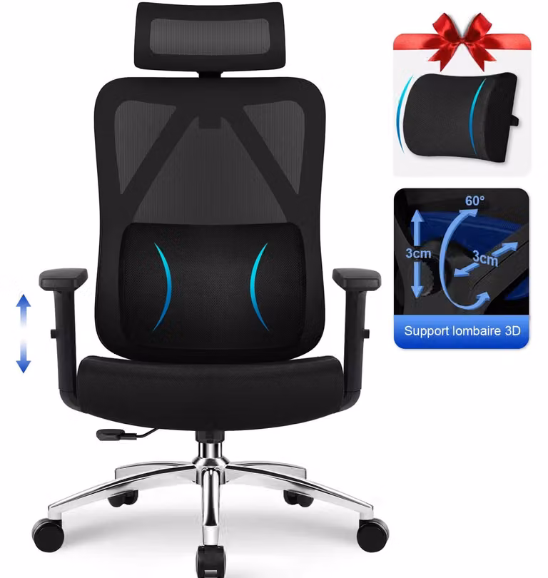 Sedia da ufficio – Sedia da gaming ergonomica – Con supporto lombare 3D e braccioli regolabili, fino a 155 kg