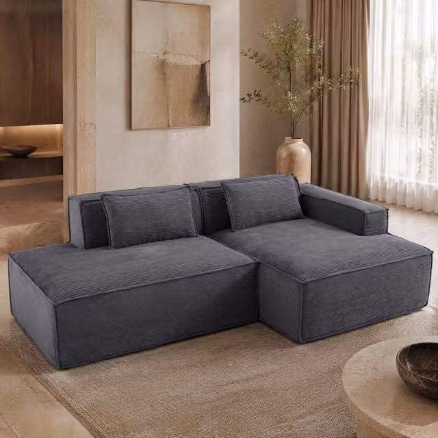Divano moderno MIVRAY grigio con seduta imbottita in tessuto per soggiorno e ufficio L: 235 cm, P: 70 cm, H: 70 cm