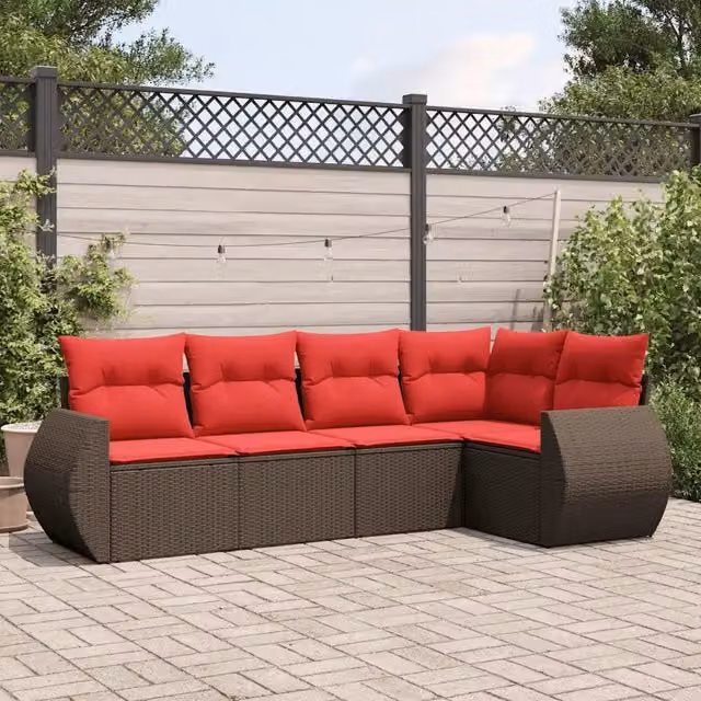 Set di Divani da Giardino a L vidaXL in Polyrattan Marrone con Cuscini Rimovibili – 1