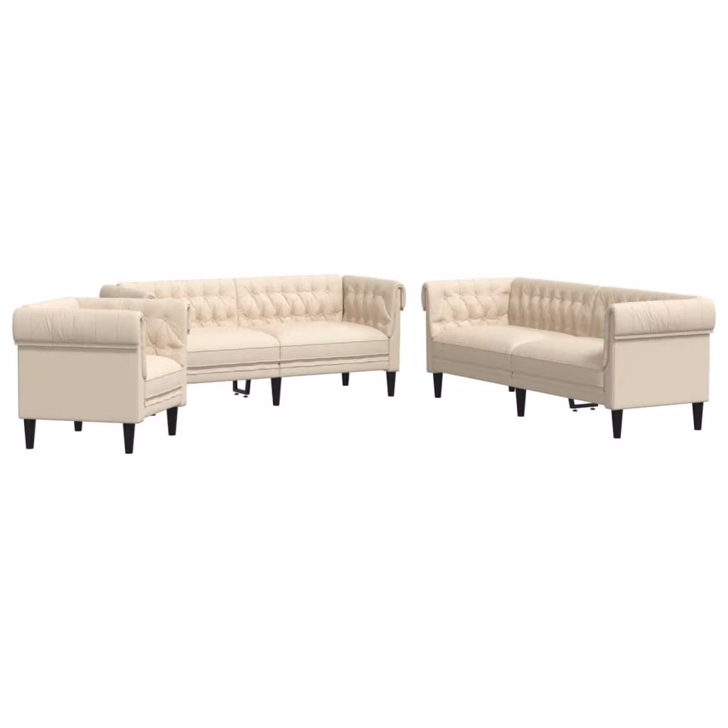 Set di Divani 3 pz Crema in Tessuto