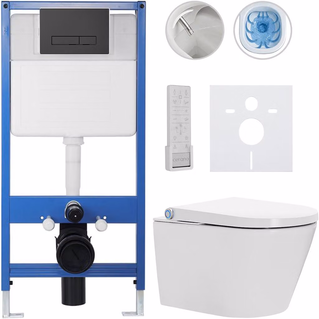 Set completo per WC Profi/Cronus Premium - bianco lucido - pulsante per WC Slim/nero opaco - installazione a parete - 59,3 x 38,4 cm