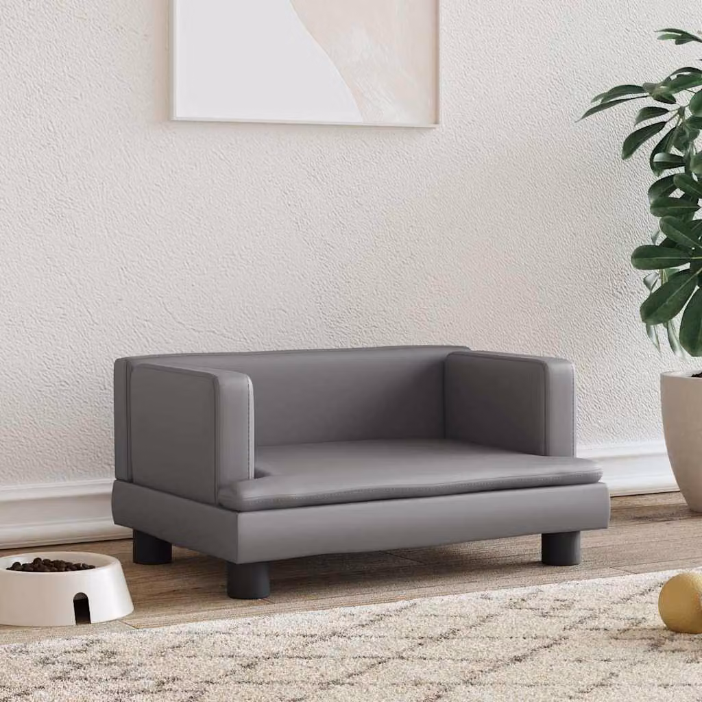 vidaXL Lettino per Cani Grigio in Similpelle con Struttura in Legno L: 60 cm, P: 40 cm, H: 30 cm