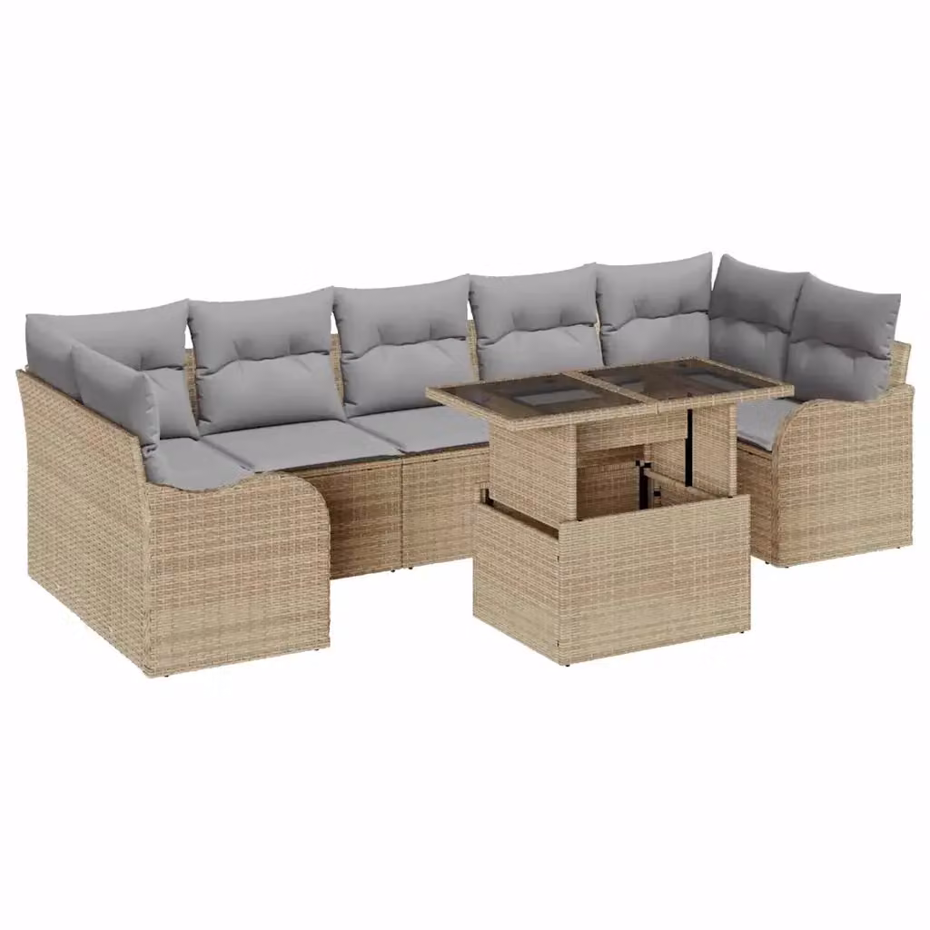 vidaXL Set Divano da Giardino a L con Tavolino in Polyrattan e Metallo, 8 Pezzi, Beige – 2