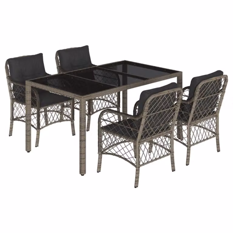 Set da Pranzo da Giardino 5 pz con Cuscini in Polyrattan Grigio