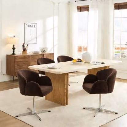 Sedia da Pranzo Girevole Imbottita ¨C MINIMAL ¨C Velluto Marrone, Struttura in Metallo, 64x64x78 cm
