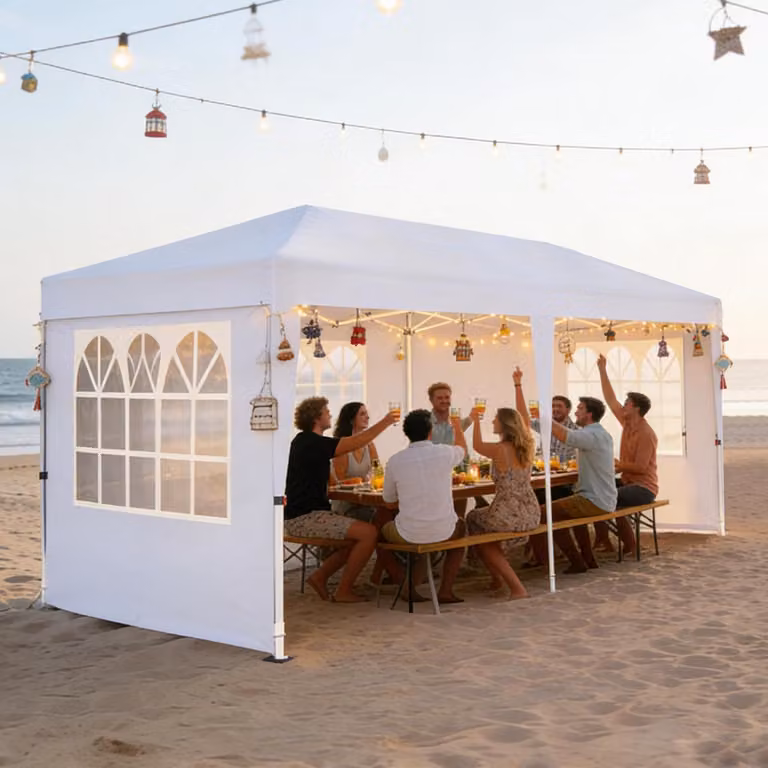 Gazebo da esterno 3x6 metri, impermeabile, con protezione solare, 6 pannelli laterali, tessuto Oxford, colore bianco